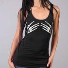 Skeleton Hands Tank Top: DescriptionThis form fitting tank in color black with thick straps features two skeleton hands copin