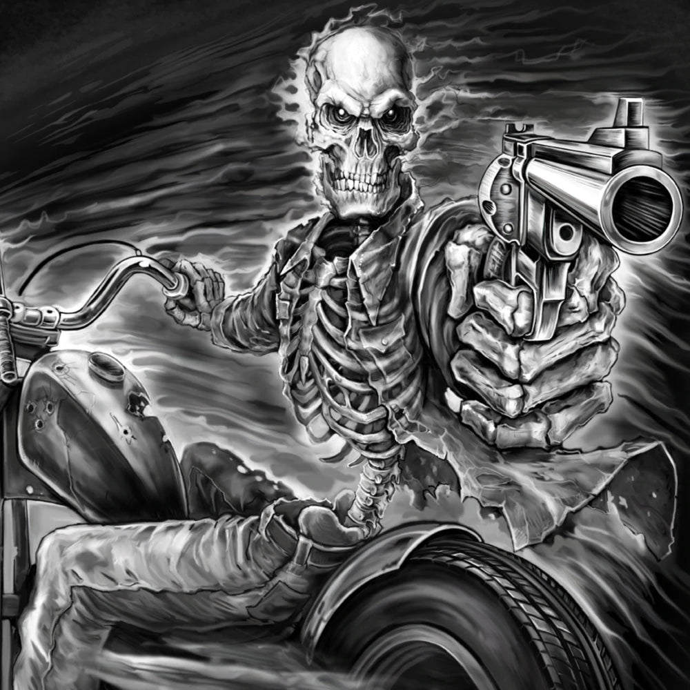 Assassin Rider T-Shirt: Description
This official t-shirt is screen printed with a skeleton assassin across the chest area