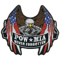 POW*MIA Flag Eagle Patch: Description
Heat-sealed backing for easy iron-on application
