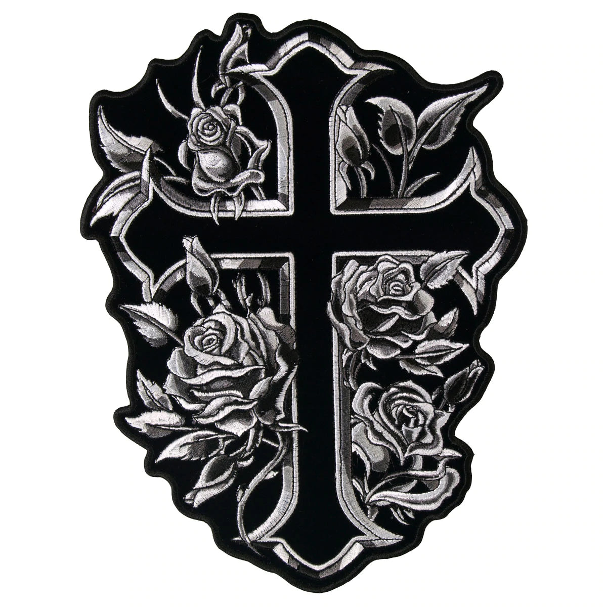 Cross and Roses: Description
The Cross and Roses Patch features a highly detailed cross and roses design and has heat sealed