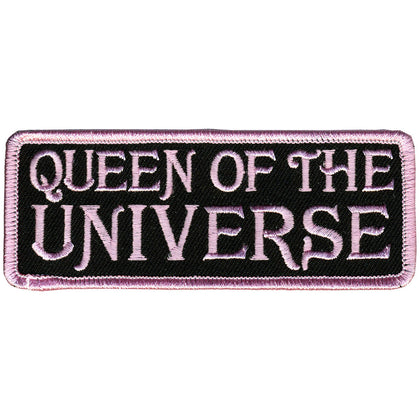 Queen of The Universe Patch 4 Inch: Description
"Queen of the Universe" embroidered in fancy pink lettering on a black backgr