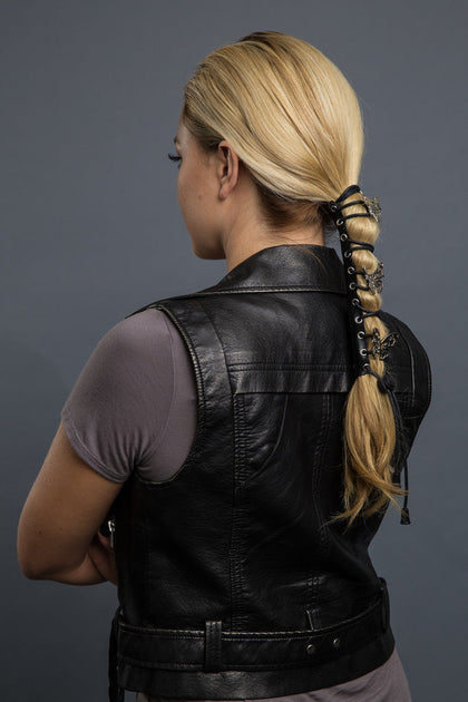4"Lace Up Tribal Buttlerfly: Description
All Hair Gloves® come in snaps for easy use with elastic band and hook for non-slip 