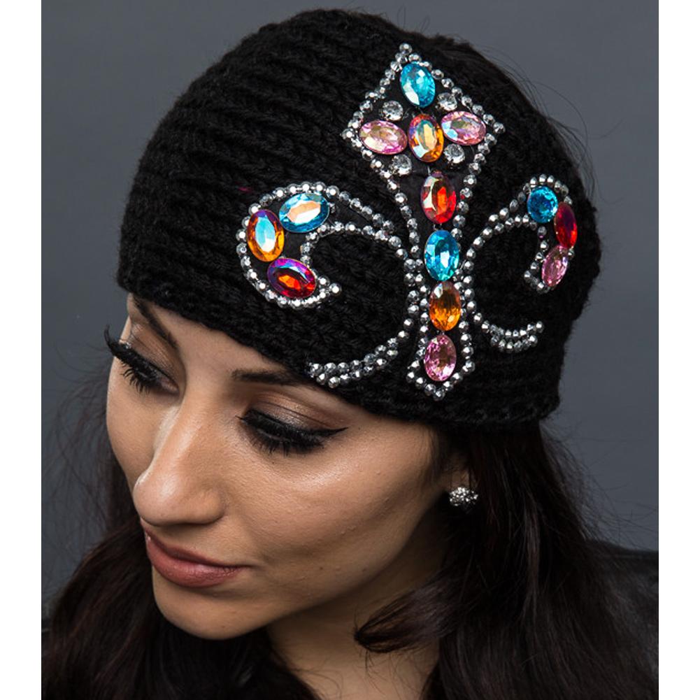 Knit Headband Bling FleurDeLis