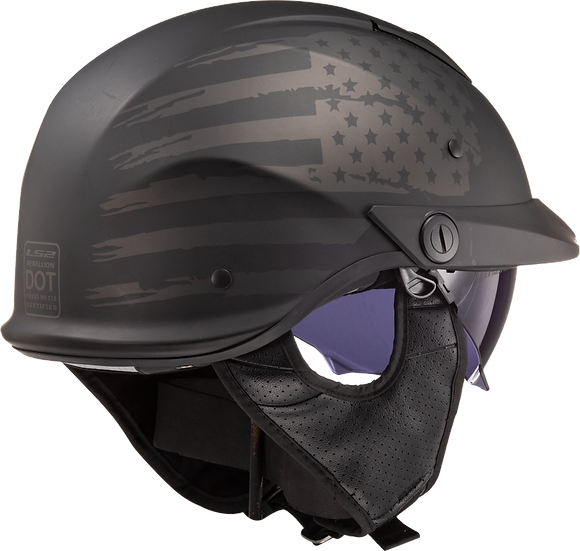 flag motorcycle half helmets LS2 Rebellion 1812 Half Helmet – Matte Black – Eagle Leather