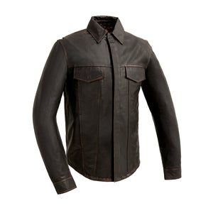 Men's Maduro Leather Shirt: Made with shrunken grain Semi-Veggie tan Cowhide Leather, the Maduro is hand polished which gives