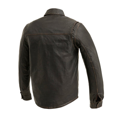 Men's Maduro Leather Shirt: Made with shrunken grain Semi-Veggie tan Cowhide Leather, the Maduro is hand polished which gives