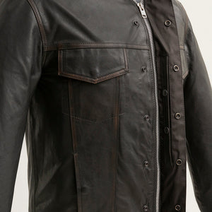 Men's Maduro Leather Shirt: Made with shrunken grain Semi-Veggie tan Cowhide Leather, the Maduro is hand polished which gives