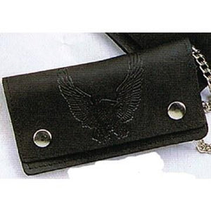 USA-Made BW410-45 Oil Tanned 6.5" Biker Wallet Flying Eagle Black: 6