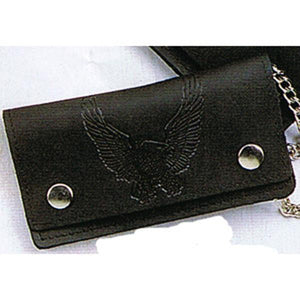 USA-Made BW410-45 Oil Tanned 6.5" Biker Wallet Flying Eagle Black: 6