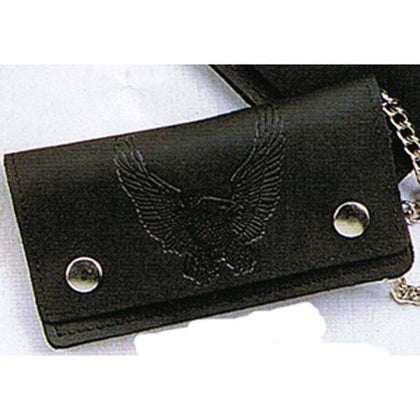 USA-Made BW410-45 Oil Tanned 6.5" Biker Wallet Flying Eagle Black: 6