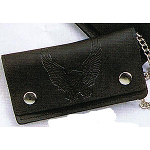 USA-Made BW410-45 Oil Tanned 6.5" Biker Wallet Flying Eagle Black: 6