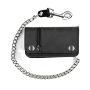 USA-Made BW420 6" Biker Wallet With Side Zipper Black: *12" Detachable Chain w/ Trigger Hook*Exterior Zippered Pocket*I