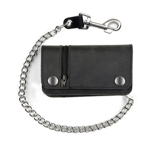 USA-Made BW420 6" Biker Wallet With Side Zipper Black: *12" Detachable Chain w/ Trigger Hook*Exterior Zippered Pocket*I