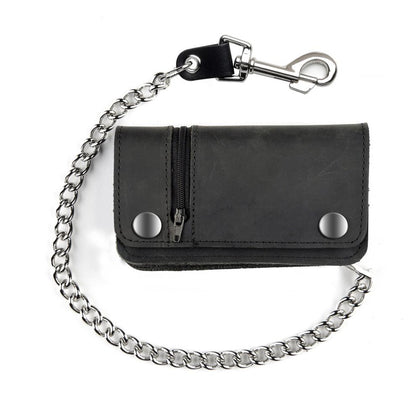 USA-Made BW420 6" Biker Wallet With Side Zipper Black: *12" Detachable Chain w/ Trigger Hook*Exterior Zippered Pocket*I
