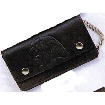 USA-Made BW829-40 7" Oil Tanned Wallet Eagle Head: 7 inch oil tanned biker wallet with chain and eagle
