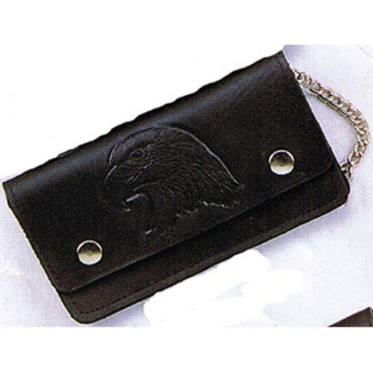 USA-Made BW829-40 7" Oil Tanned Wallet Eagle Head: 7 inch oil tanned biker wallet with chain and eagle