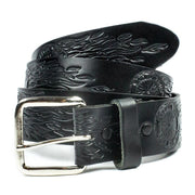 1 1/2" Flaming Wheel Belt: Features:

Removable Buckle
Dimensions- 1 1/2" width, available in sizes 28-44
Genuine Leather
Mad
