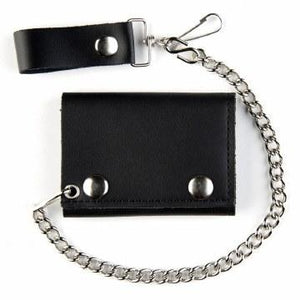 USA-Made Oiltanned Trifold Chain Wallet Black: *12" Detachable Chain*6 Page Picture Insert*Credit Card Slot*2 Pockets*Dimensi