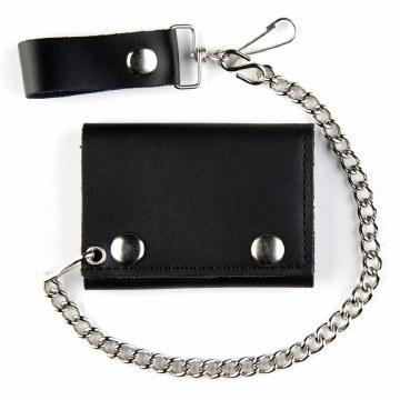 USA-Made Oiltanned Trifold Chain Wallet Black: *12" Detachable Chain*6 Page Picture Insert*Credit Card Slot*2 Pockets*Dimensi