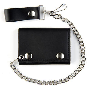 USA-Made Oiltanned Trifold Chain Wallet Black: *12" Detachable Chain*6 Page Picture Insert*Credit Card Slot*2 Pockets*Dimensi