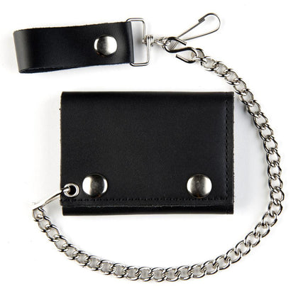 USA-Made Oiltanned Trifold Chain Wallet Black: *12" Detachable Chain*6 Page Picture Insert*Credit Card Slot*2 Pockets*Dimensi