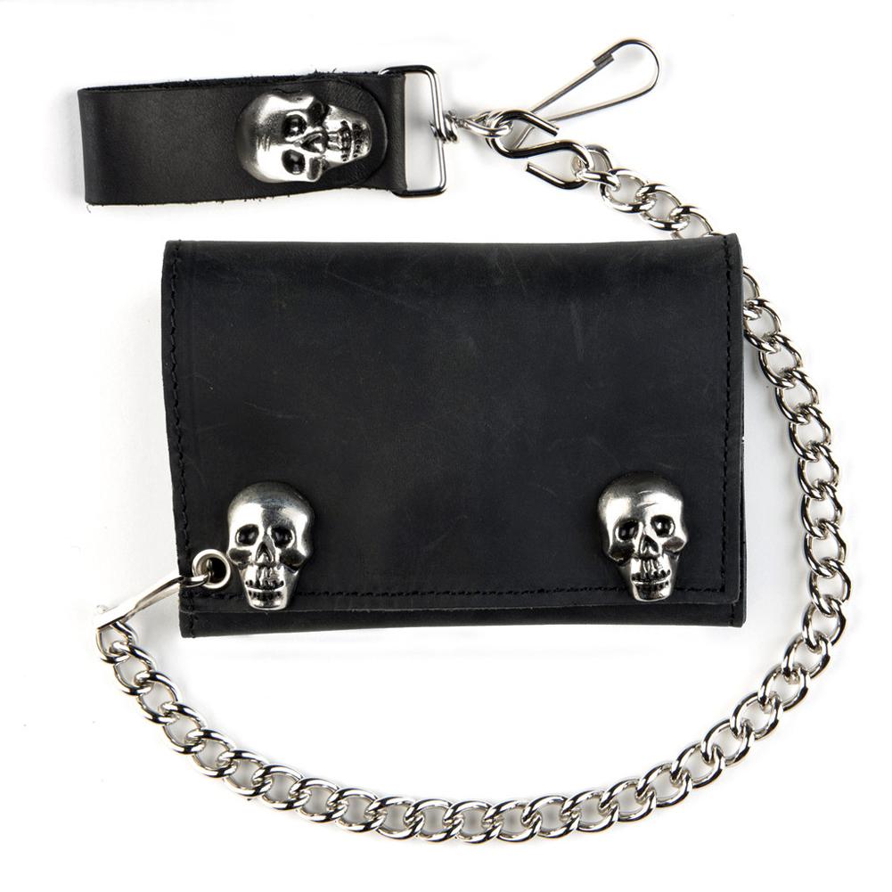 Tri-Fold Wallet W/Skull Snaps Black