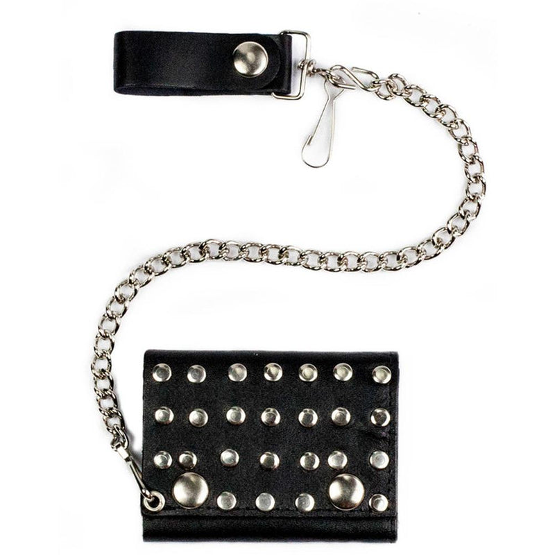 Studded Tri-Fold Chain Wallet - Eagle Leather