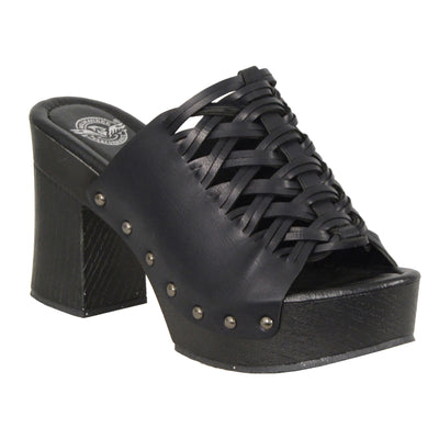Milwaukee Leather Women's Lace Top Platform Heel Shoe with Studs - Black - Eagle Leather