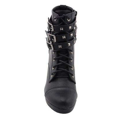 Ladies Lace to the Toe Boots: Features:

Women's Lace to Toe Boot
Synthetic Leather Upper
Anti-Slip Bottom, Platform Heel
Cro