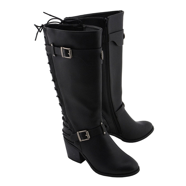 Milwaukee Leather Women's Back End Laced Riding Boots - Black - Eagle Leather