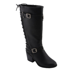 Ladies Back End Laced Boot: Description
Ladies calf lace boot with buckles for adjustment and a snakeskin patter under the la