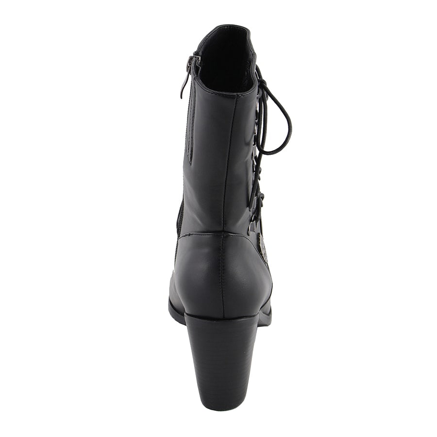 Women's Side Lace Riding Boot: Features:

Synthetic Leather Upper
Anti-Slip Bottom
Riding Heel, Laced Side
Side Zipper Entry