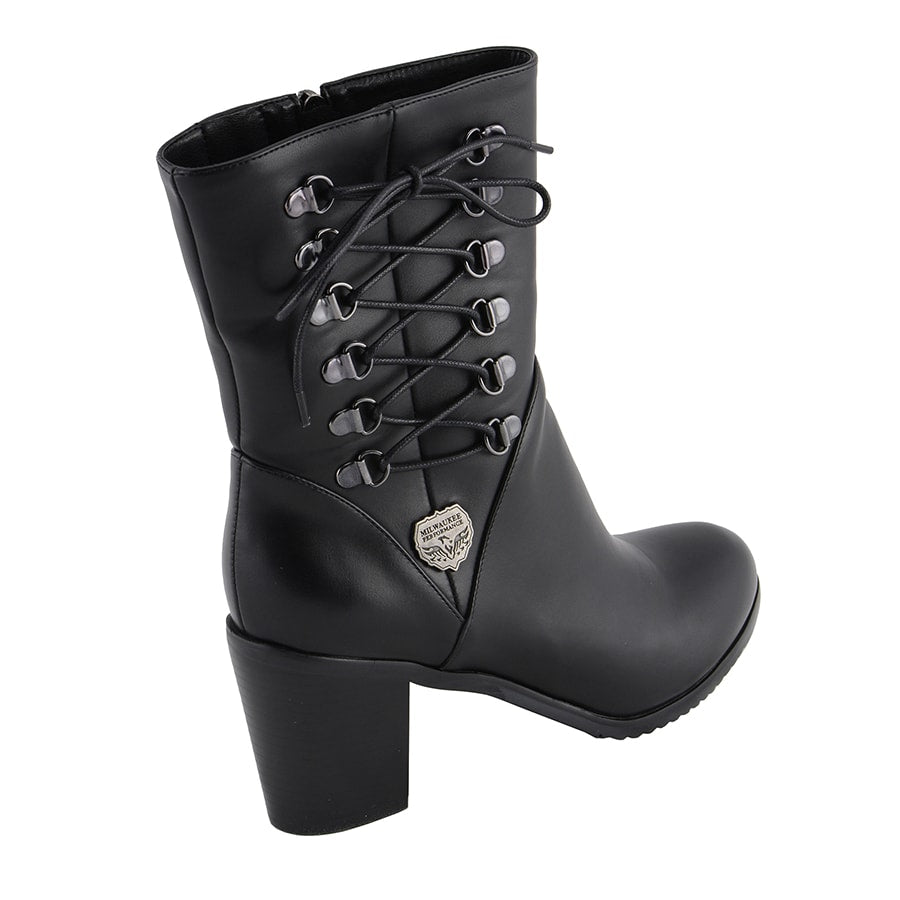 Women's Side Lace Riding Boot: Features:

Synthetic Leather Upper
Anti-Slip Bottom
Riding Heel, Laced Side
Side Zipper Entry
