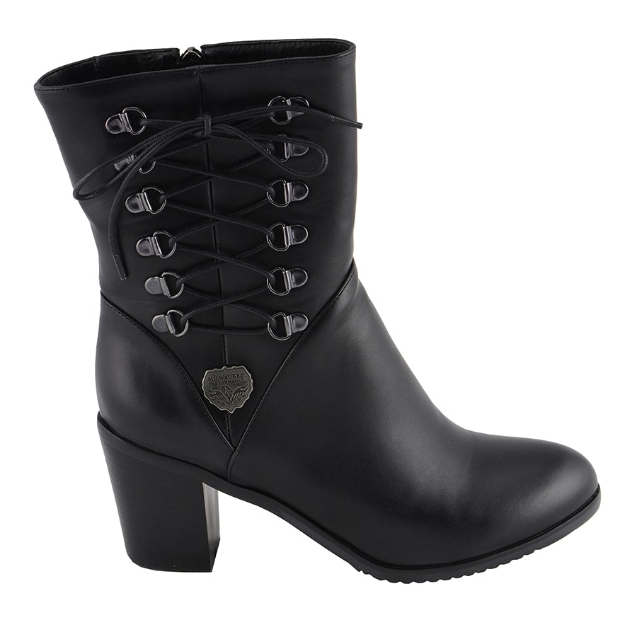Women's Side Lace Riding Boot: Features:

Synthetic Leather Upper
Anti-Slip Bottom
Riding Heel, Laced Side
Side Zipper Entry