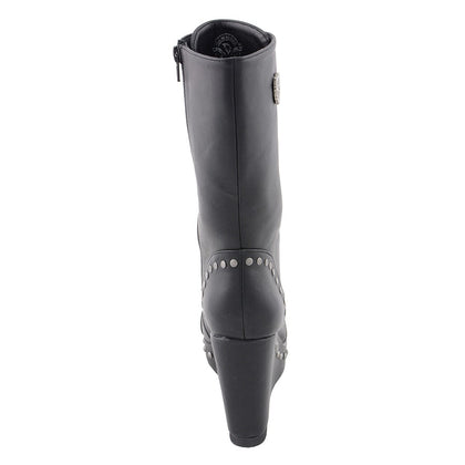 Ladies Lace Boot W/Platform: Description
Ladies lace-up platform boot with size zipper and rivet accents