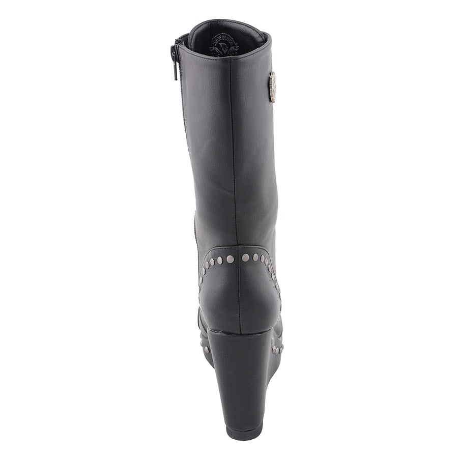 Ladies Lace Boot W/Platform: Description
Ladies lace-up platform boot with size zipper and rivet accents