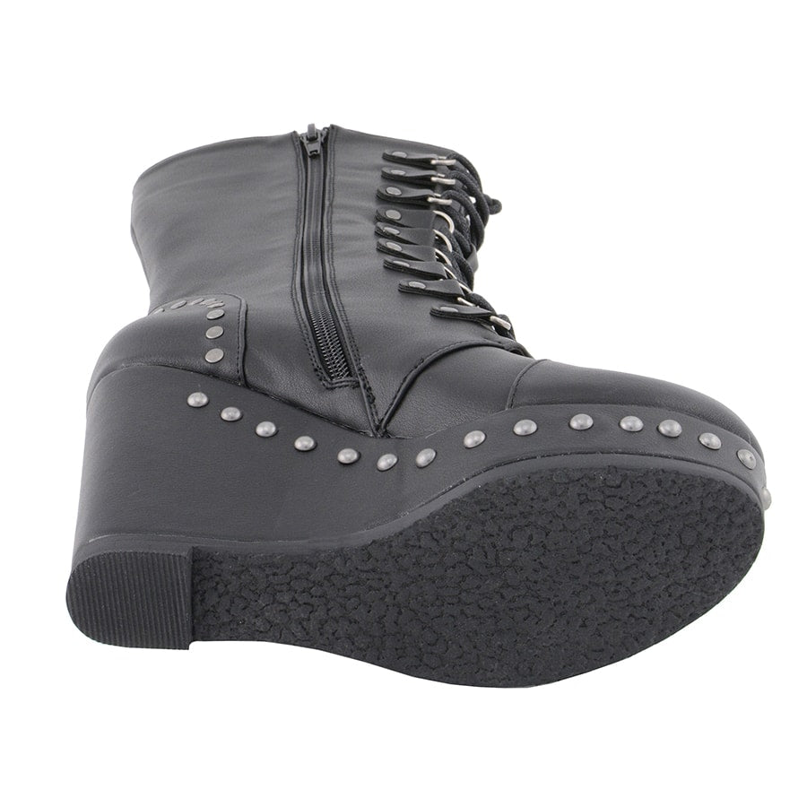 Ladies Lace Boot W/Platform: Description
Ladies lace-up platform boot with size zipper and rivet accents