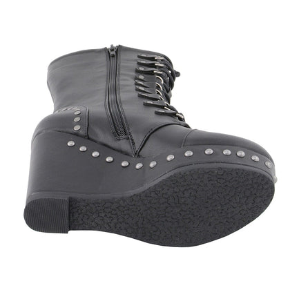 Ladies Lace Boot W/Platform: Description
Ladies lace-up platform boot with size zipper and rivet accents