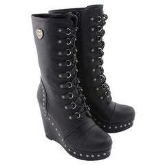 Ladies Lace Boot W/Platform: Description
Ladies lace-up platform boot with size zipper and rivet accents