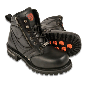 Men's 6" Lace Up Boot With Outside Zipper: Features:

Men's 6 Inch Side Zipper
Plain Toe Boot
Full Grain Premium 2