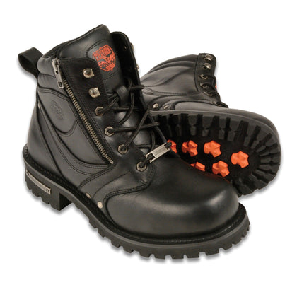 Men's 6" Lace Up Boot With Outside Zipper: Features:

Men's 6 Inch Side Zipper
Plain Toe Boot
Full Grain Premium 2
