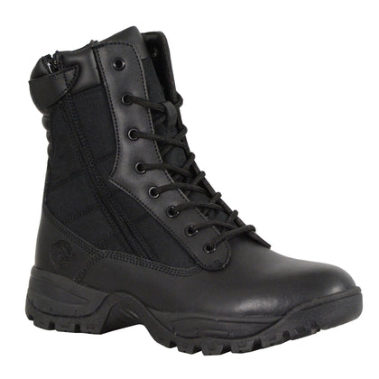 Men's Double Zipper Lace Up Boot: Features:

Leather Upper/Nylon
Anti-Slip, Oil Resistant Outsole
Plain Toe Design, Cement Co