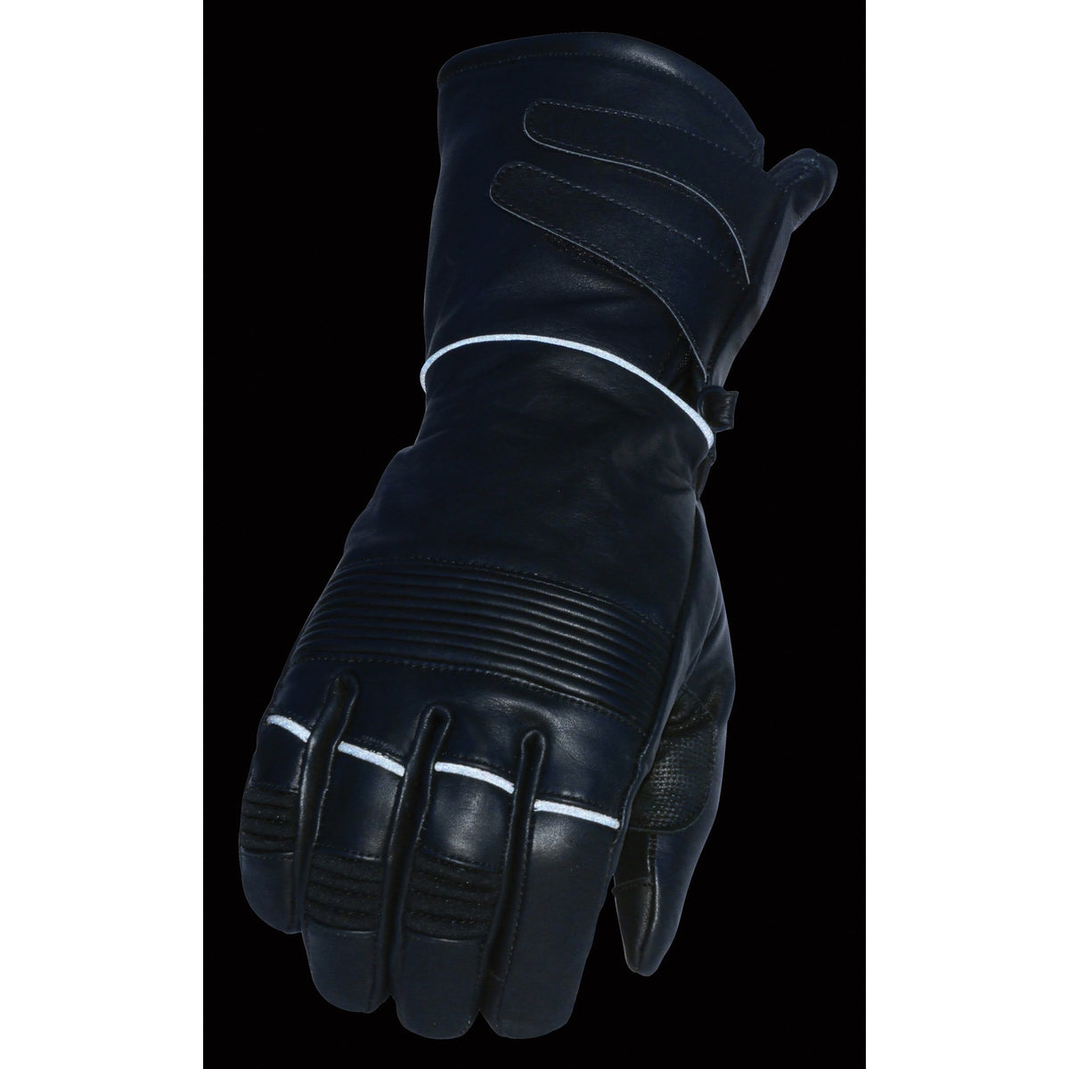 Men's Winter Gauntlet Gloves: Premium Aniline Cowhide
Thermal Lined w/ Double Strap Cuff
Elasticized Knuckles
Padded Palm w/ 