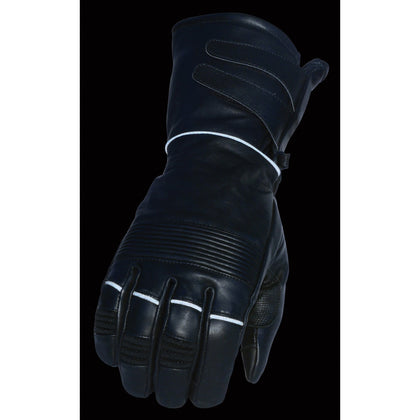 Men's Winter Gauntlet Gloves: Premium Aniline Cowhide
Thermal Lined w/ Double Strap Cuff
Elasticized Knuckles
Padded Palm w/ 
