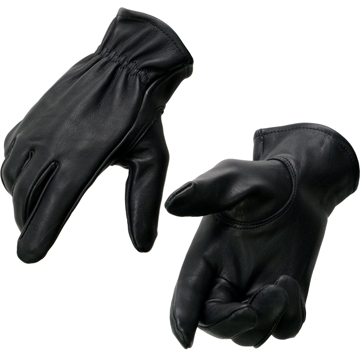 Milwaukee Leather MG7595 black deerskin driving gloves, palm and back views