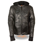 Women's Reflective Tribal Jacket: Features:

Ladies 3/4 Jacket w/ Reflective Tribal Detail
Butter Soft premium Cowhide 1