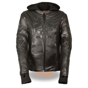 Women's Reflective Tribal Jacket: Features:

Ladies 3/4 Jacket w/ Reflective Tribal Detail
Butter Soft premium Cowhide 1