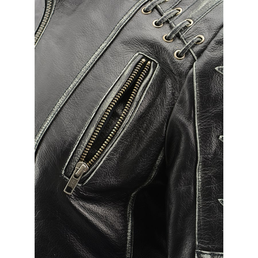 Women's Rebel Jacket Grey: Features:

Lightweight Distressed Leather with Rubbed Seams
Zipper Front with Four Front Pockets
I