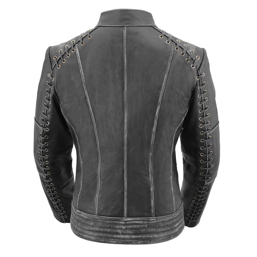Women's Rebel Jacket Grey: Features:

Lightweight Distressed Leather with Rubbed Seams
Zipper Front with Four Front Pockets
I