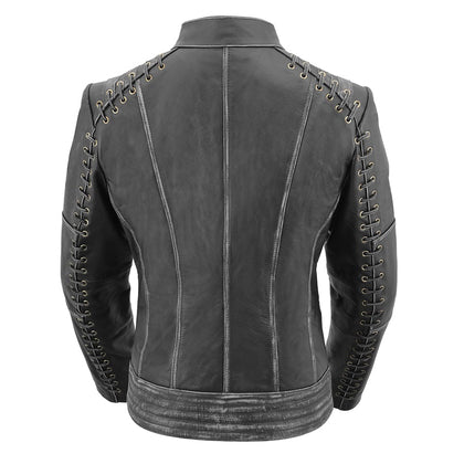 Women's Rebel Jacket Grey: Features:

Lightweight Distressed Leather with Rubbed Seams
Zipper Front with Four Front Pockets
I
